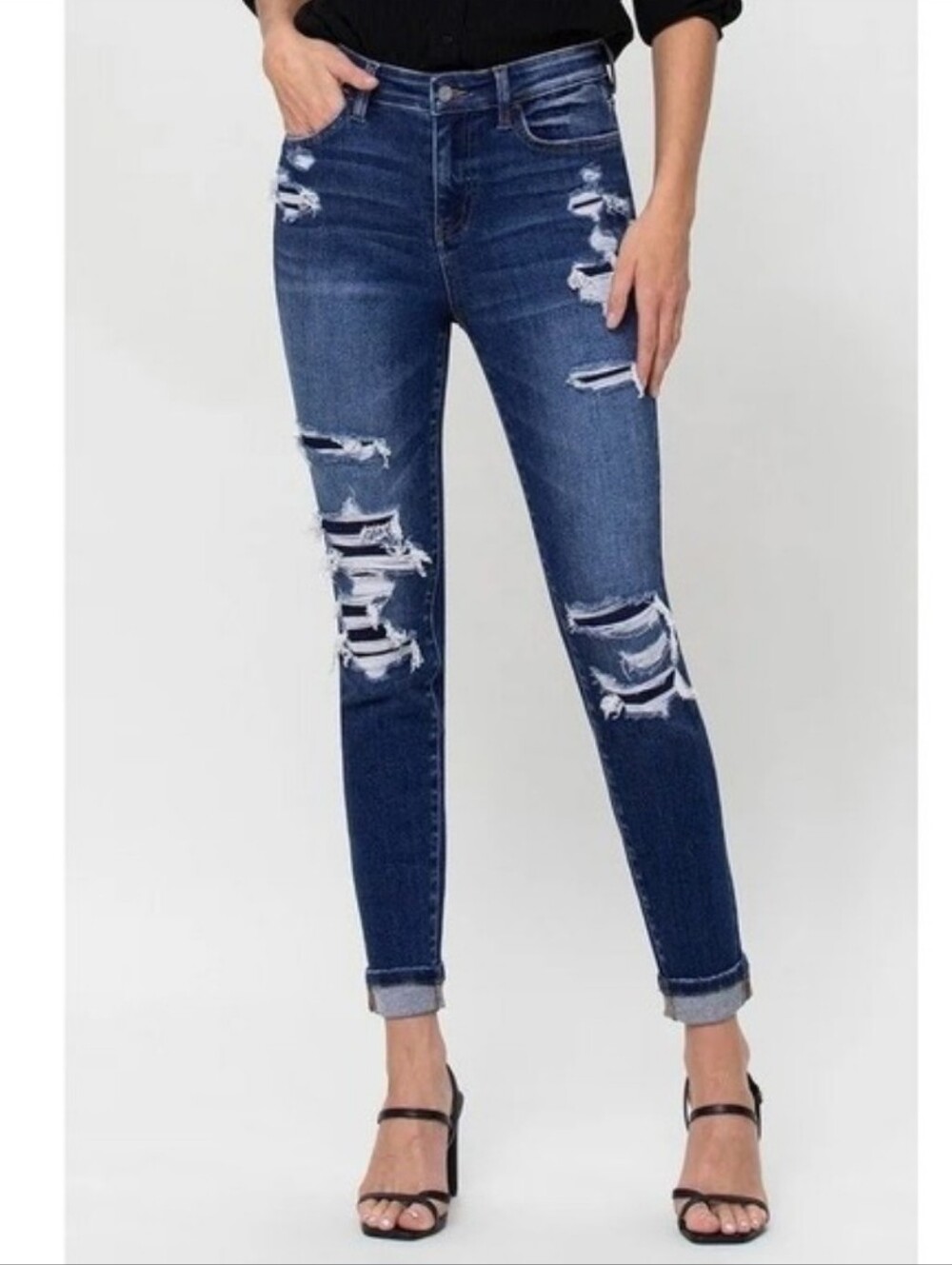 Vervet Dark Wash Faux Ripped Straight Slim Fit Jeans Size 32